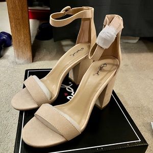 VICI - Qupid Formal Faux Suede Nude Block Heel Sandals